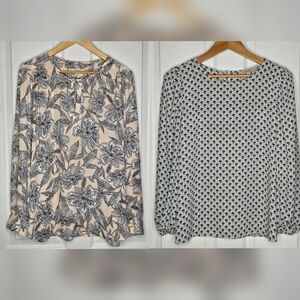 Set of 2 Ann Taylor Loft Floral Print Top Blouse Size L Pink Black Flowy Office